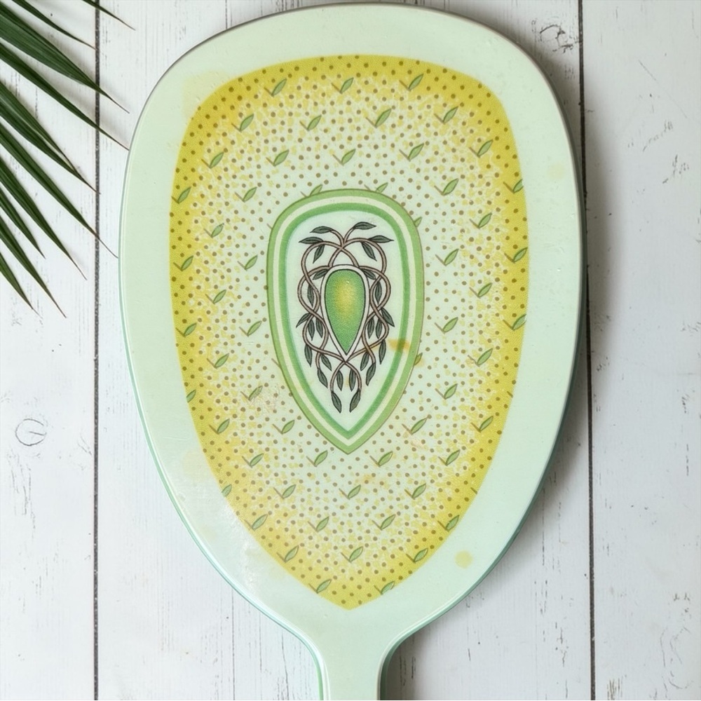 Vintage DuPont Lucite Hand Mirror Green Yellow Vanity Mirror Retro Table Mirror - Picture 2 of 13